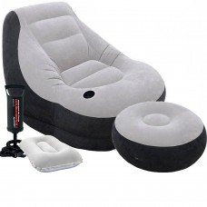 Надувне крісло Intex 68564-2, 130 х 99 х 76 см, з ручним насосом та подушкою, пуф 64 х 28 см