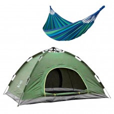 Автоматическая палатка туристическая 4-х местная Easy-Camp водонепроницаемая Зеленая + Гамак подвесной Синий