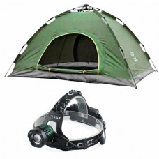 Автоматическая палатка туристическая 4-х местная Easy-Camp водонепроницаемая Зеленая + Налобный фонарь