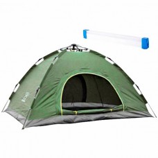 Палатка туристическая 4-х местная Easy-Camp автоматическая Зеленая + Лампа аккумуляторная Emergency TUBE