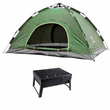 Палатка 6ти местная автоматическая Easy-Camp однослойная непромокаемая Зеленая + Складной мангал
