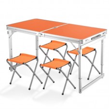 Складной туристический усиленный стол Easy Campi и 4 складных стула для пикника в чемодане Оранжевый + Складной фонарь для кемпинга