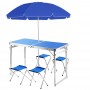Розкладний туристичний стіл для пікніка зі стільцями в валізі Easy Campi Синій + Парасолька 1.8м