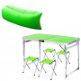 Раскладной туристический стол Easy Campi усиленный для пикника и 4 стула набор в чемодане Зеленый + Надувной гамак-шезлонг Зеленый