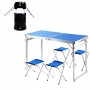Розкладний туристичний стіл Easy Campi для пікніка зі стільцями у валізі Синій + Складаний ліхтар для кемпінгу