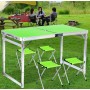 Розкладний туристичний стіл Easy Campi посилений для пікніка та 4 стільці набір у валізі Зелений + Надувний гамак-шезлонг Зелений