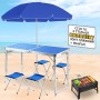 Складной туристический усиленный стол Easy Campi с зонтом 1.8м и 4 складных стула для пикника в чемодане Синий + Складной мангал Grizly