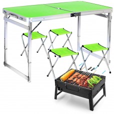 Розкладний стіл із парасолькою Easy Campi 1.8м для пікніка зі стільцями посилений складний стіл та 4 стільці Зелений+Мангал
