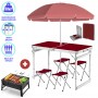 Розкладний стіл посилений з парасолькою Easy Campi 1.8м для пікніка зі стільцями в валізі Коричневий+Мангал