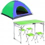 Раскладной туристический стол Easy Campi для пикника со стульями усиленный складной стол и 4 стула Зеленый + Палатка 2х1.5х1.1м Сине зеленый