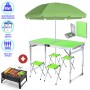 Розкладний стіл із парасолькою Easy Campi 1.8м для пікніка зі стільцями посилений складний стіл та 4 стільці Зелений+Мангал