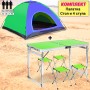 Раскладной туристический стол Easy Campi для пикника со стульями усиленный складной стол и 4 стула Зеленый + Палатка 2х1.5х1.1м Сине зеленый