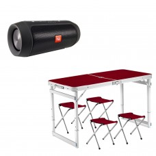 Розкладний туристичний стіл Easy Campi для пікніка зі стільцями у валізі посилений складний та 4 стільці Коричневий + Bluetooth колонка Tamp;G Е2 Чорна